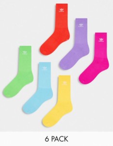 アディダス メンズ 靴下 アンダーウェア adidas Originals Trefoil 6-pack crew socks in multi Multi