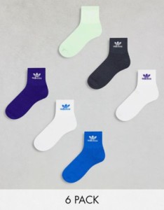 アディダス メンズ 靴下 アンダーウェア adidas Originals Trefoil 6-Pack Quarter socks in multi Multi