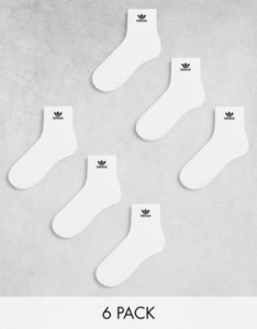 アディダス メンズ 靴下 アンダーウェア adidas Originals Trefoil 6-Pack Quarter socks in white WHITE