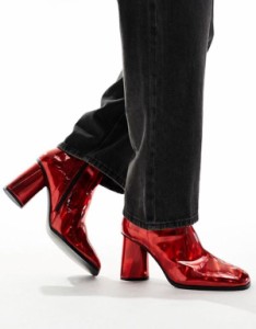 エイソス メンズ ブーツ・レインブーツ シューズ ASOS DESIGN heeled boots in red metallic RED