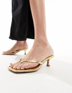 エイソス レディース サンダル シューズ ASOS DESIGN Heatwave toe thong kitten heeled sandals in gold GOLD