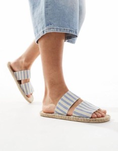 エイソス メンズ サンダル シューズ ASOS DESIGN slip on espadrilles in blue stripe Multi