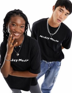 エイソス レディース Tシャツ トップス ASOS DESIGN Disney unisex oversized tee in black with Mickey Mouse text print Black