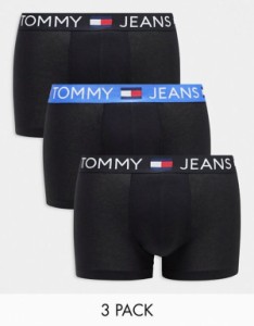 トミー ヒルフィガー メンズ トランクス アンダーウェア Tommy Jeans Cotton Essentials 3-pack trunks in black with colored waistband