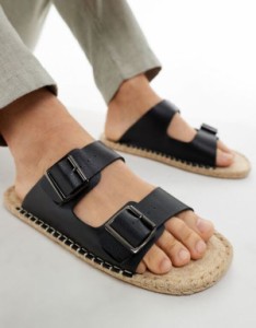 エイソス メンズ サンダル シューズ ASOS DESIGN buckle espadrilles in black PU Black