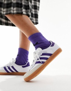 アディダス レディース スニーカー シューズ adidas Originals Samba OG sneakers in white and purple WHITE