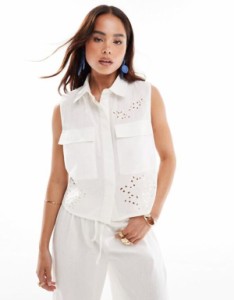 エイソス レディース シャツ トップス ASOS DESIGN sleeveless shirt with cutwork in cream - part of a set Cream