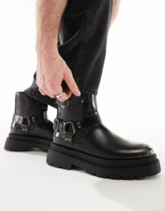 エイソス メンズ ブーツ・レインブーツ シューズ ASOS DESIGN biker boots in black Black