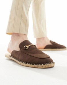 エイソス メンズ サンダル シューズ ASOS DESIGN mule espadrilles with gold snaffle BROWN