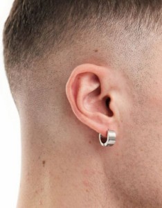 エイソス メンズ ピアス・イヤリング アクセサリー ASOS DESIGN waterproof stainless steel chunky hoop earrings with texture in silv