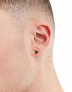 エイソス メンズ ピアス・イヤリング アクセサリー ASOS DESIGN stud earrings with green crystals in silver SILVER