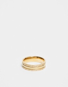 エイソス メンズ リング アクセサリー ASOS DESIGN waterproof stainless steel band ring with greek wave edge in gold tone GOLD