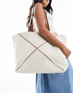 エイソス レディース トートバッグ バッグ ASOS DESIGN tote bag with canvas panel detail in neutral NEUTRAL