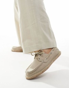 エイソス メンズ デッキシューズ シューズ ASOS DESIGN boat shoe espadrilles in stone canvas STONE