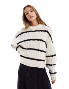 エイソス レディース ニット・セーター アウター ASOS DESIGN crew neck cable sweater in cream stripe Cream stripe