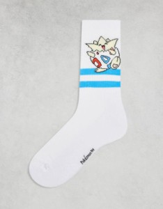 エイソス メンズ 靴下 アンダーウェア ASOS DESIGN Pokemon Togepi socks in white WHITE