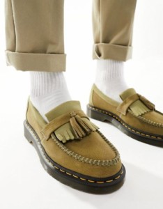 ドクターマーチン メンズ スリッポン・ローファー シューズ Dr Martens Adrian tassel loafers in khaki nubuck Khaki