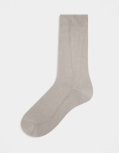 エイソス メンズ 靴下 アンダーウェア ASOS DESIGN rib socks in taupe Taupe