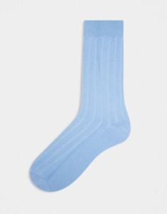 エイソス メンズ 靴下 アンダーウェア ASOS DESIGN rib socks in light blue BLUE