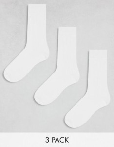 エイソス メンズ 靴下 アンダーウェア ASOS DESIGN 3 pack ribbed sock in white WHITE