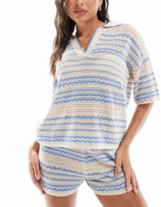 エイソス レディース シャツ トップス ASOS DESIGN knit beach shirt in blue & cream - part of a set Blue & cream