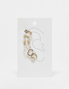 エイソス レディース ピアス・イヤリング アクセサリー ASOS DESIGN pack of 7 ear cuffs with faux pearl detail in gold tone Gold