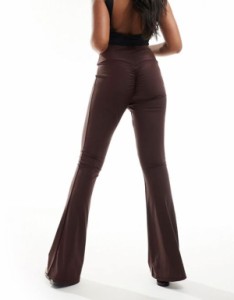 エイソス レディース カジュアルパンツ ボトムス ASOS DESIGN high rise flare pants with back ruched seam in brown Brown