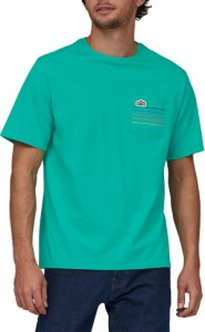 パタゴニア メンズ Tシャツ トップス Patagonia Men's Line Logo Ridge Stripe Organic Pocket T-Shirt Fresh Teal