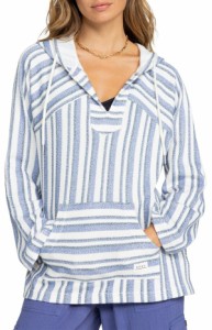 ロキシー レディース パーカー・スウェット アウター Roxy Women's Wild & Free Pullover Hoodie Bijou Blue Sml Slk Stripe