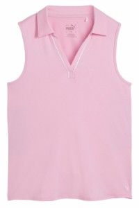 プーマ レディース ポロシャツ トップス PUMA Women's CLOUDSPUN Piped Sleeveless Golf Polo Pink Icing