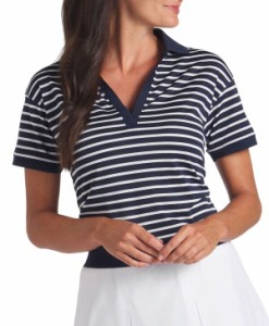 プーマ レディース ポロシャツ トップス Puma Women's Everyday Stripe Polo Deep Navy/White Glow