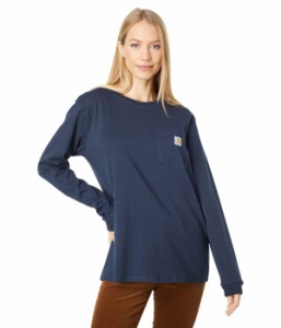 カーハート レディース シャツ トップス WK126 Workwear Pocket Long Sleeve T-Shirt Navy