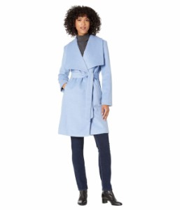 コールハーン レディース コート アウター 39" Slick Wool Wrap Coat with Exaggerated Collar Ice Blue