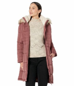 カルバンクライン レディース コート アウター Walker Puffer with Chest Zip and Faux Fur Trim Terra Rose