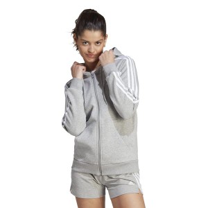 アディダス レディース パーカー・スウェット アウター 3-Stripes Fleece Full Zip Hoodie Medium Grey Hea