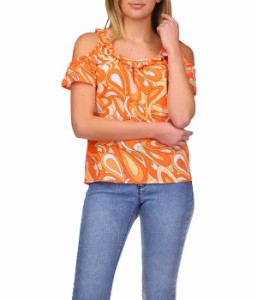 マイケルコース レディース シャツ トップス Swirl Short Sleeve Cold Shoulder Top Mandarin