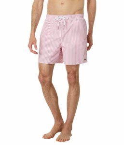 ラコステ メンズ ハーフパンツ・ショーツ 水着 Fine Stripe Swim Trunks Reseda Pink/Flour