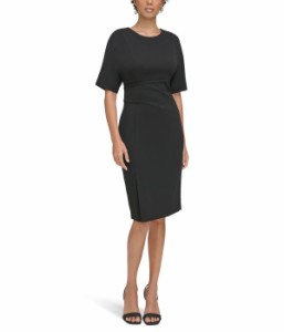 カルバンクライン レディース ワンピース トップス Scuba Crepe Short Sheath Dress with Waistline Pleating Detail Black