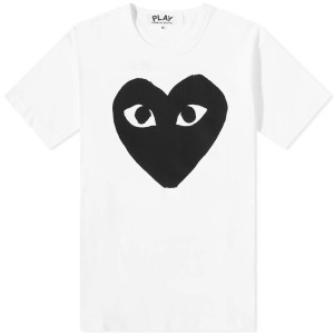 コム・デ・ギャルソン メンズ Tシャツ トップス Comme des Garcons Play Heart Logo Tee White & Black