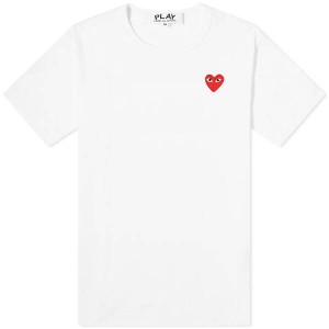 コム・デ・ギャルソン メンズ Tシャツ トップス Comme des Garcons Play Basic Logo Tee White & Red