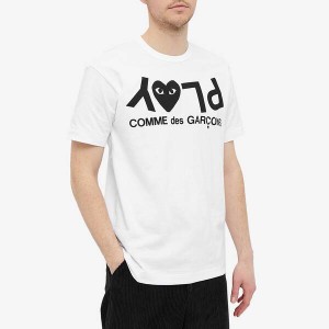 コム・デ・ギャルソン メンズ Tシャツ トップス Comme des Garcons Play Inverted Text Logo T-Shirt White & Black