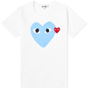 コム・デ・ギャルソン レディース Tシャツ トップス Comme des Garcons Play Women's Double Heart Logo Tee White & Blue