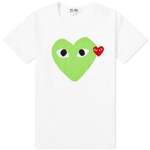 コム・デ・ギャルソン レディース Tシャツ トップス Comme des Garcons Play Women's Double Heart Logo Tee White & Green