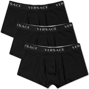 ヴェルサーチ メンズ ボクサーパンツ アンダーウェア Versace Logo Waistband Boxer Trunk - 3 Pack Black