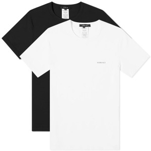 ヴェルサーチ メンズ Tシャツ トップス Versace Stretch Cotton Logo Tee - 2 Pack Black & White