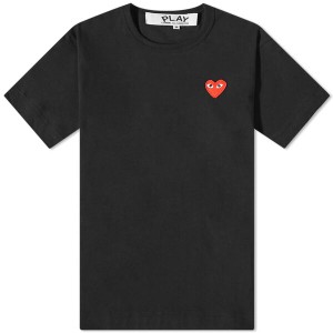 コム・デ・ギャルソン メンズ Tシャツ トップス Comme des Garcons Play Basic Logo Tee Black & Red