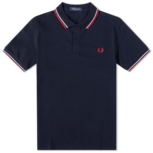 フレッドペリー メンズ ポロシャツ トップス Fred Perry Slim Fit Twin Tipped Polo Navy & White