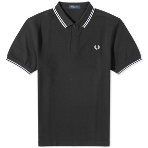 フレッドペリー メンズ ポロシャツ トップス Fred Perry Slim Fit Twin Tipped Polo Black & White