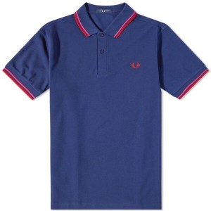 フレッドペリー メンズ ポロシャツ トップス Fred Perry Authentic Slim Fit Twin Tipped Polo Navy & Red