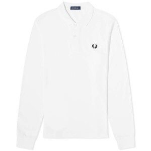 フレッドペリー メンズ ポロシャツ トップス Fred Perry Authentic Long Sleeve Plain Polo White